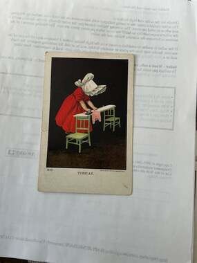 1905 Ullman Mfg Co Vintage Postcard 'Tuesday' Sunbonnet Girl Ironing